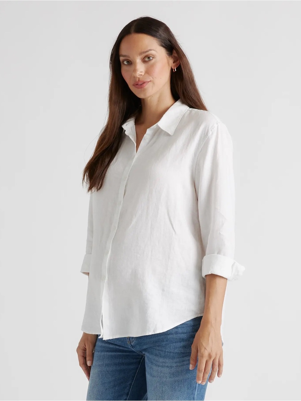 NWT Quince 100% European Linen Maternity Long Sleeve Shirt Size L